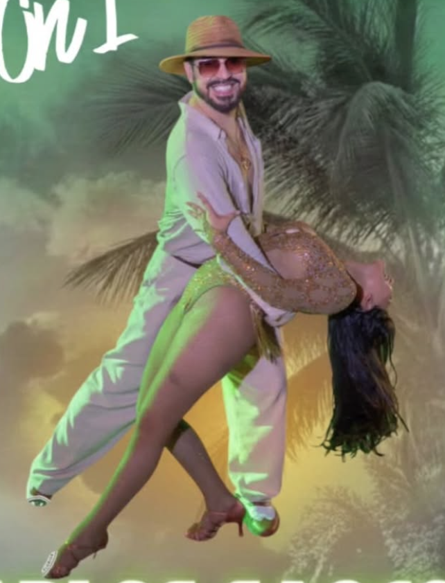 Latin dance social in a modern residential amenity space